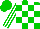 Green and white checks, green stripes on white sleeves, green cap