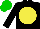 Black, yellow disc, green cap