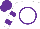 White, purple circle, two purple hoops on sleeves, purple cap