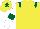 Yellow, dark green epaulettes, white sleeves, dark green armlet, yellow cap, dark green star