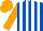 Royal blue and white stripes, orange sleeves, orange cap