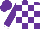 Purple and white blocks, white cuffs on purple sleeves, purple cap