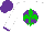 White, green fleur de lys, purple ball, purple cuffs on sleeves, purple cap