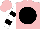 Pink, black disc, white and black hoops on sleeves, pink cap