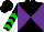 Black and purple diagonal quarters, green chevrons on black slvs