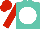Turquoise, white disc, red sleeves and cap