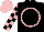 Black, pink circle, pink blocks on sleeves, pink cap