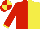 Red and yellow halved, yellow cuffs on red sleeves, red and yellow quartered cap
