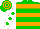 Green, Orange Hoops, Green Spots On White Sleeves, Green And Orange hooped Cap
