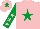 Pink, emerald green star, emerald green sleeves, pink stars, pink cap, emerald green star