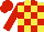 Yellow and red blocks, red sleeves, red cap