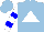 Light blue, white triangle, blue bars on white sleeves