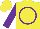 Yellow, purple circle, purple sleeves