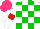 White, green checks, red armlets, hot pink cap