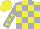 Yellow and silver blocks, silver sleeves, yellow stars and  cap