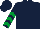 Dark blue, emerald green chevrons on sleeves, dark blue cap