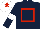 Dark blue, red hollow box, dark blue sleeves, white armlets, white cap, red star
