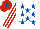 WHITE, royal blue stars, white & red striped sleeves, red cap, royal blue star