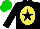 black, yellow oval, black star,  green cap