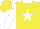 Yellow, white star & collar, white sleeves, yellow cap