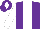 Purple body, white stripe, white arms, purple cap, white diamond