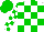 White, green blocks, green blocks on sleeves, green cap