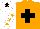 Orange, black cross, white arms, orange stars, white cap, black star