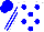 White, blue dots, white stripes on blue sleeves, blue cap