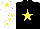 Black, yellow star, white sleeves, yellow stars, white cap, yellow star