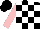 black and white blocks, pink sleeves