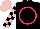 Black, hot pink circle , pink blocks on sleeves, pink cap