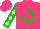 Hot pink, green horseshoe 's/g' on back, pink diamonds on green sleeves