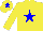 Yellow body, big-blue star, yellow cap, big-blue star