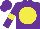 Purple body, yellow disc, purple arms, yellow armlets, purple cap