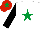White, emerald green star, black sleeves, red cap, emerald green star
