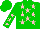 Green, pink stars, pink stars on sleeves, green cap