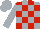 Silver, red checked