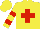 Yellow, red cross, red hoops on sleeves