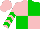 Pink and green quarters, green chevrons on pink sleeves