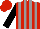 Red, grey stripes, black sleeves, red cap