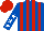 Royal blue, white and red stripes, white stars on royal blue sleeves, red cap