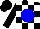 Black & white blocks, blue ball, black sleeves, black cap