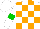 White and orange blocks, green hoop on white sleeves