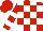 Red and white blocks, white bars on red sleeves