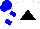 White, black triangle, blue bars on sleeves, blue cap