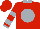 Red, silver ball, silver collar, silver bars and cuffs on red sleeves, red cap