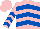 Pink, royal blue chevrons, royal blue chevrons on pink sleeves, pink cap