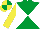 EMERALD GREEN & WHITE DIABOLO, yellow sleeves, yellow & emerald green quartered cap