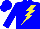 BLUE, yellow lightning bolt, blue cap