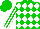 Green, white diamonds, white stripes on sleeves, green cap